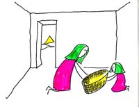 Jochebed makes a basket for Moses.